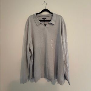 Alfani Light Gray Merino Wool Blend Sweater Collared Light Smoke Heather